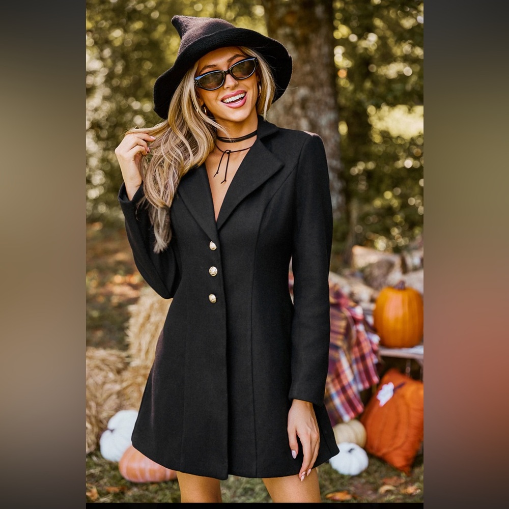 Cupshe Black Collared Longline Blazer/Coat. NWT